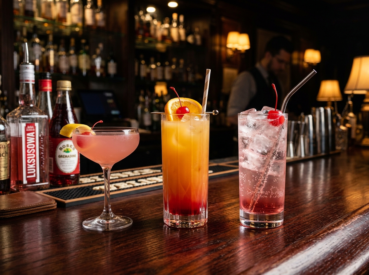 Shirley Temple with ginger ale, grenadine, ice, lime and a maraschino cherry