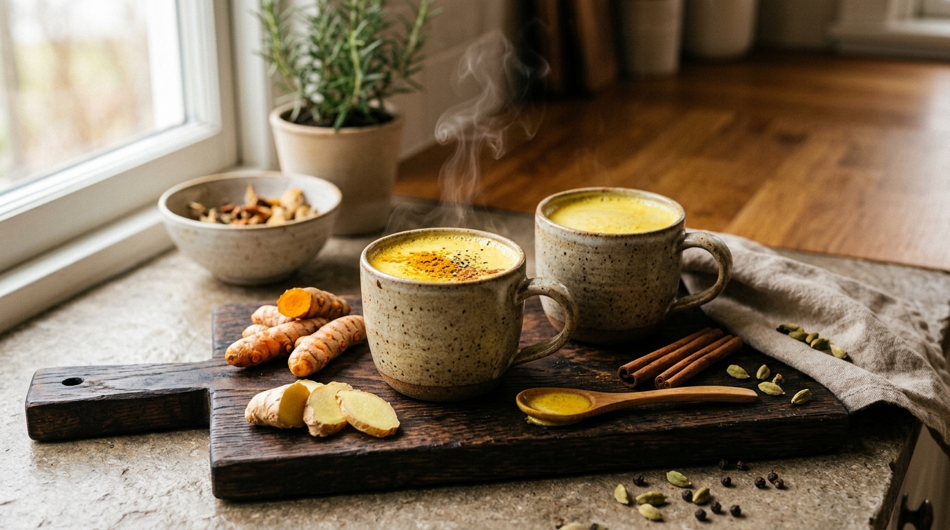 Golden milk haldi doodh with turmeric, ginger, cinnamon and black pepper
