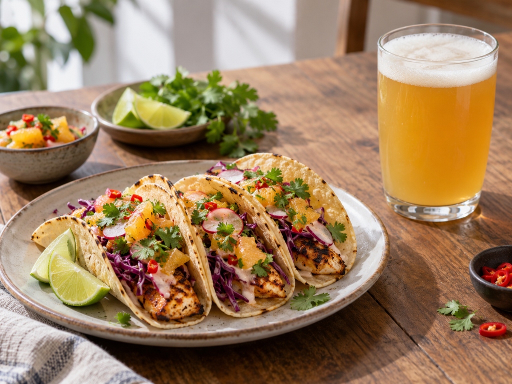 Hazy non-alcoholic IPA served with citrus and chili tacos