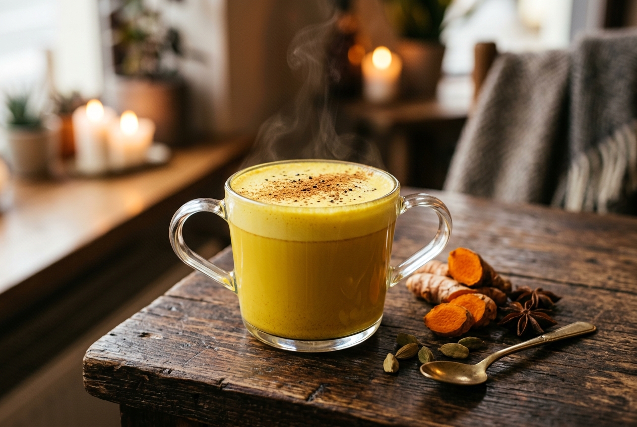 Vegan golden milk made with coconut milk, turmeric and cinnamon
