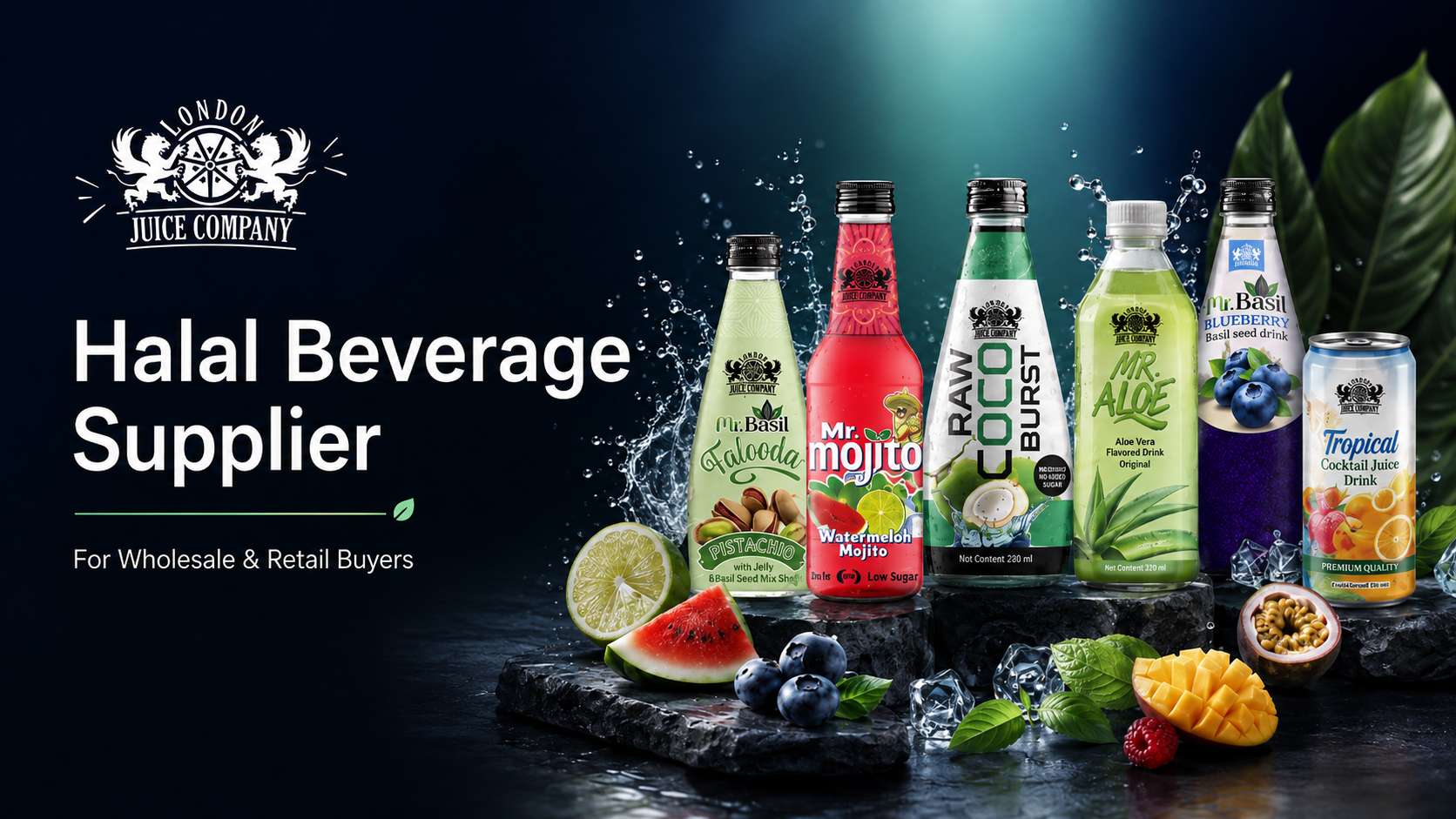 Halal beverage supplier range with London Juice Company ready-to-drink products