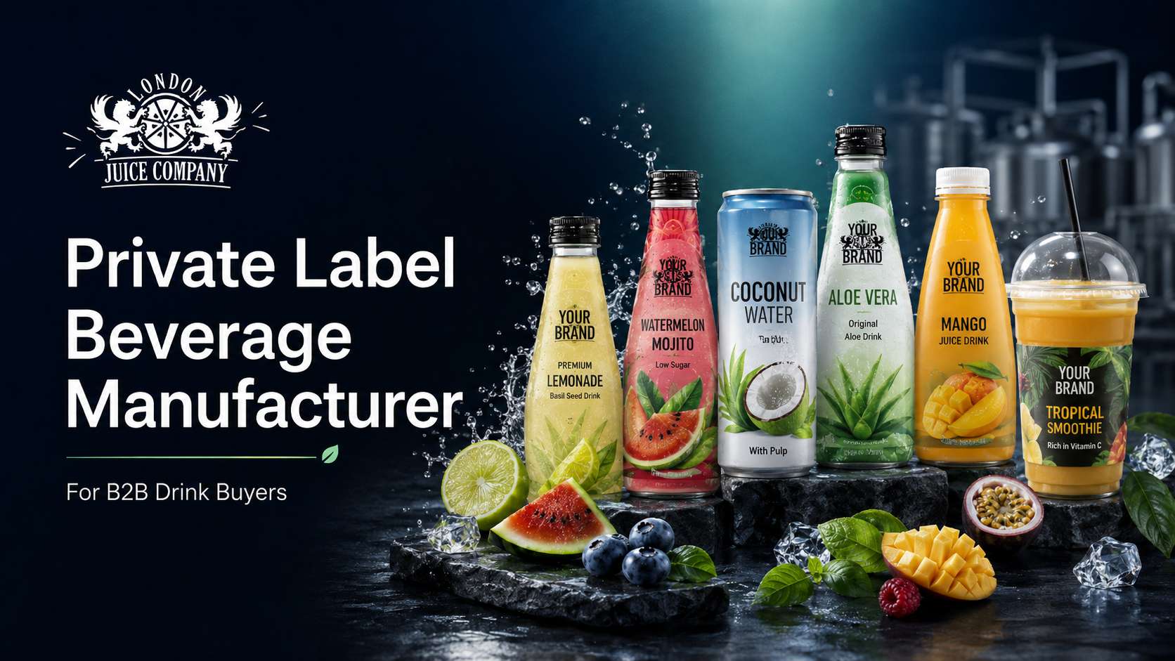 Private label beverage manufacturer range with ready-to-drink bottles