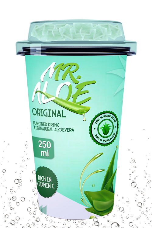 Original aloe drink in 250ml cup with mint green beverage