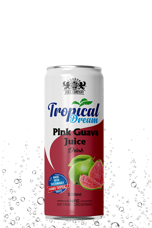 Tropical Dream Pink Guava Juice Drink 330ml can with pink guava fruit label.