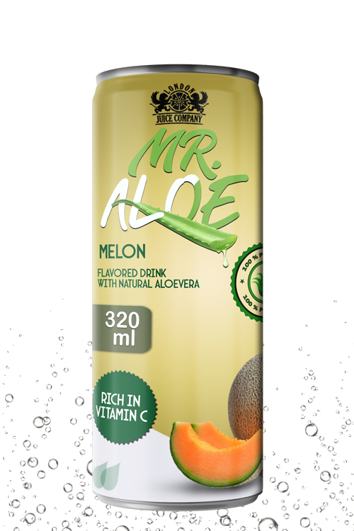 Melon aloe vera drink in 320ml can with pale yellow color