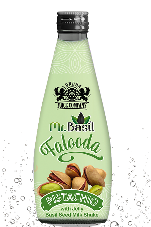 Mr. Basil Pistachio Falooda with Jelly – a rich basil seed milk shake drink infused with pistachio flavor by London Juice Company.