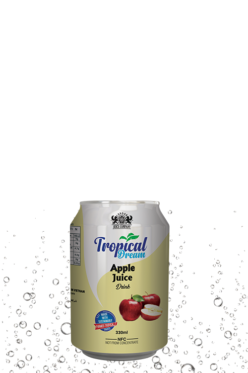 Tropical Dream Apple Juice Drink 330ml can with red apple fruit label and side-view packaging.