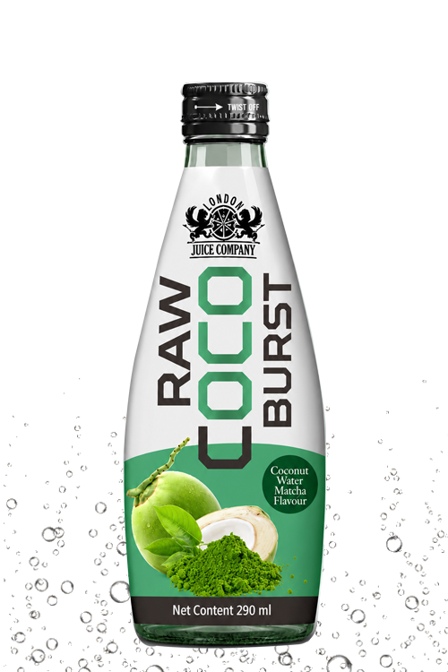 RAW Coco Burst Matcha Coconut Water Drink 290ml Glass Bottle