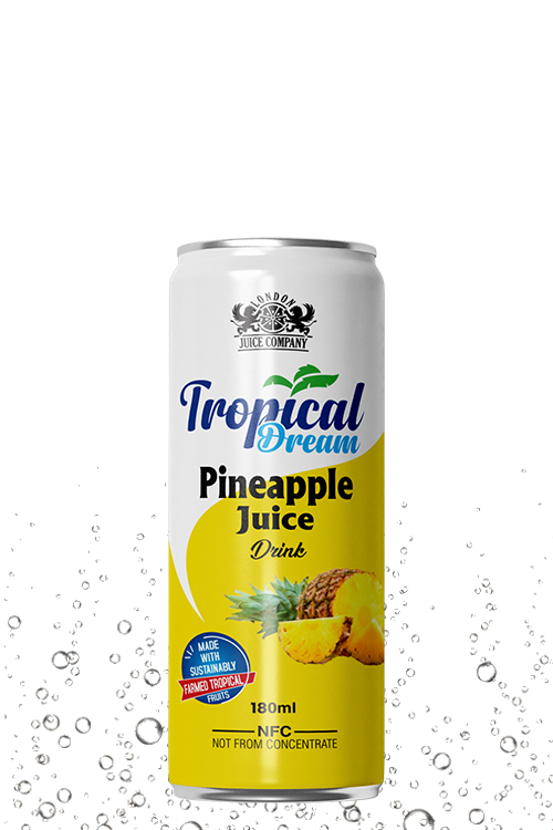 Tropical Dream Pineapple Juice Drink 180ml can with pineapple fruit label.