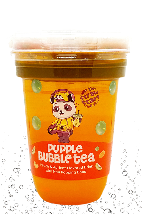 Pupple Bubble Tea Peach and Apricot with Kiwi Popping Boba 400ml cup wholesale UK