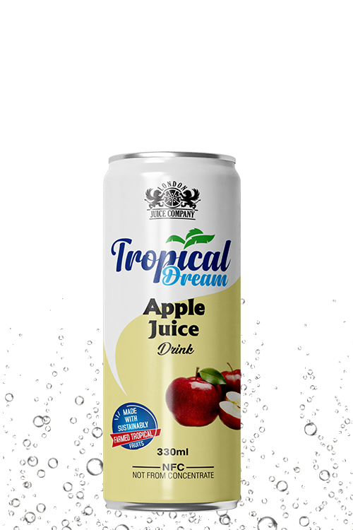 Tropical Dream Apple Juice Drink 330ml can with red apple fruit label.