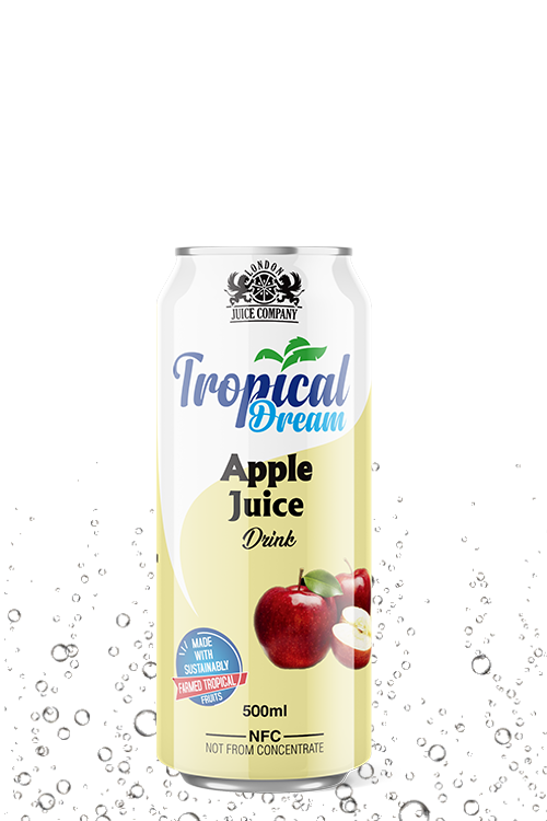 Tropical Dream Apple Juice Drink 500ml can with red apple fruit label.
