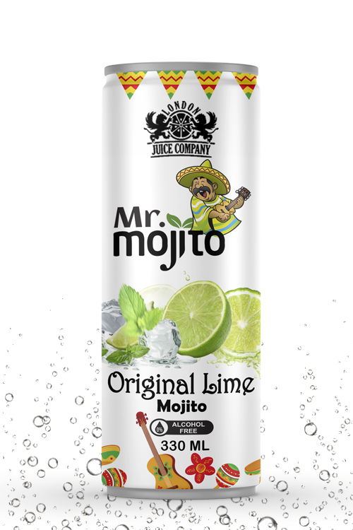 Classic lime mojito drink with minty freshness in a premium alcohol-free 330ml can by London Juice Company