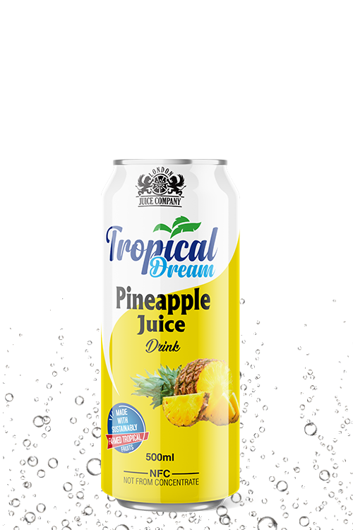 Tropical Dream Pineapple Juice Drink 500ml can with pineapple fruit label.