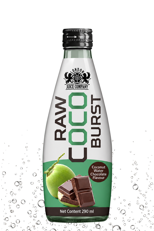 RAW Coco Burst Chocolate Coconut Water Drink 290ml Glass Bottle