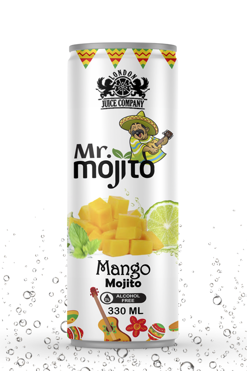 Tropical mango mojito beverage with a refreshing alcohol-free taste in a premium 330ml can by London Juice Company