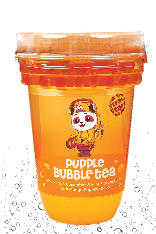 Pupple Bubble Tea Aloe Vera Cucumber and Mint with Mango Popping Boba 400ml cup wholesale UK