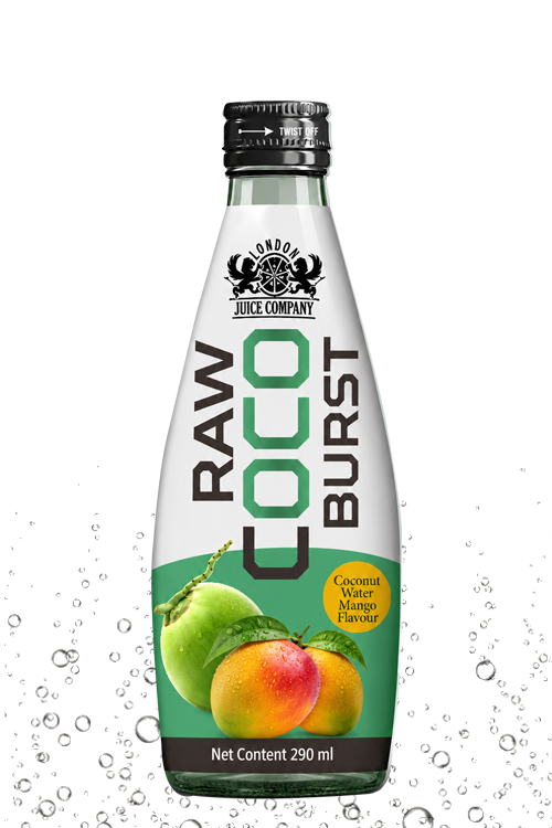 RAW Coco Burst Mango Coconut Water Drink 290ml Glass Bottle