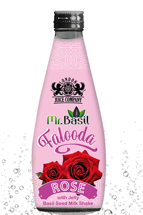 Mr. Basil Rose Falooda with Jelly – an aromatic basil seed milk shake drink flavored with rose essence by London Juice Company.