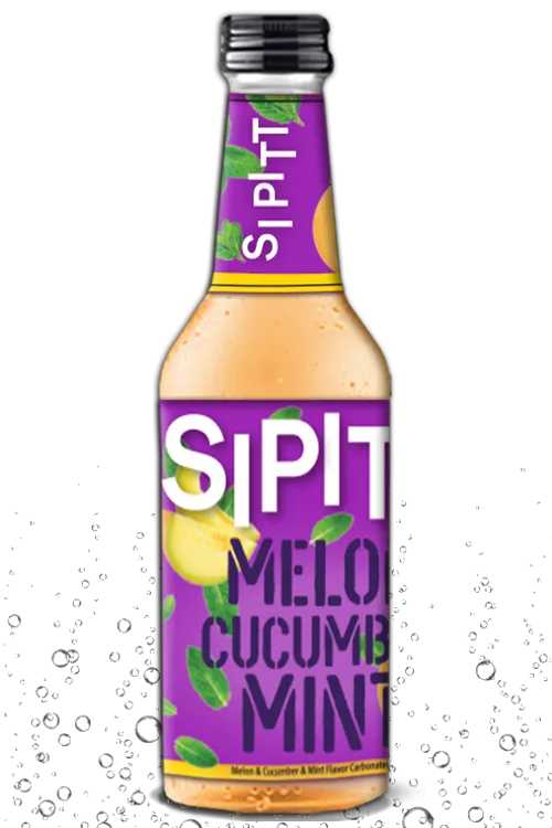 SIPIT melon, cucumber, and mint flavored carbonated drink bottle with fresh fruit and mint leaf graphics.