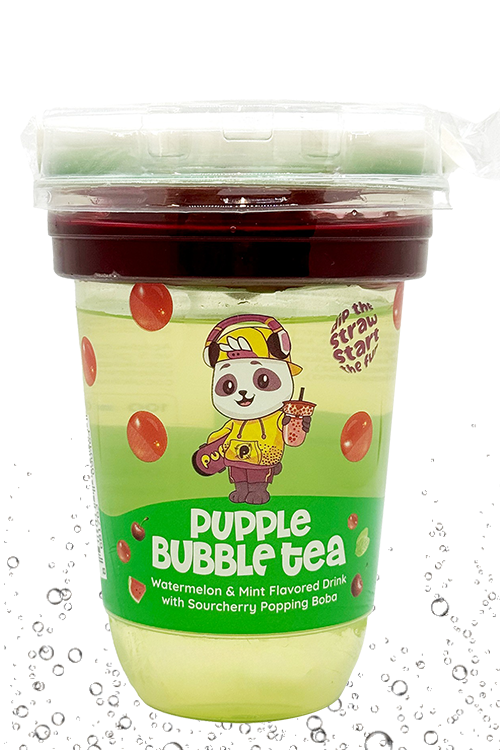 Pupple Bubble Tea Watermelon and Mint with Sourcherry Popping Boba 400ml cup wholesale UK
