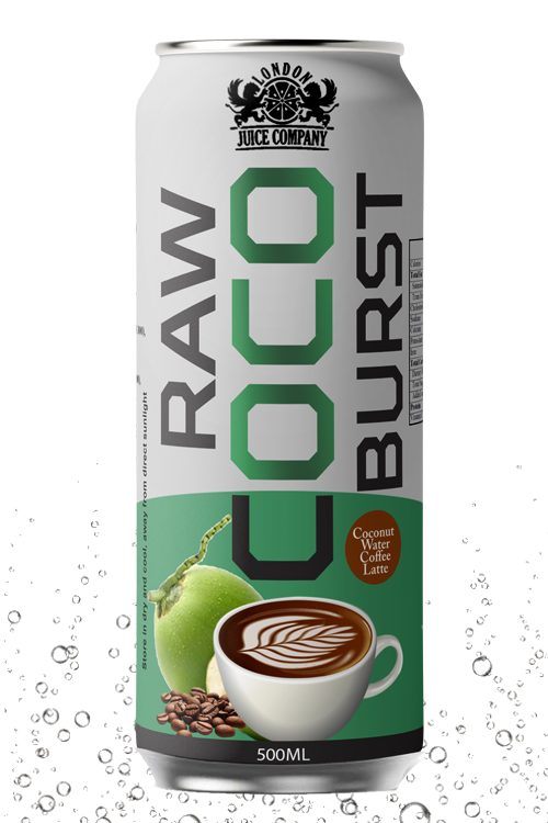 Raw Coco Burst Coffee Latte Coconut Water Drink 500ml Can