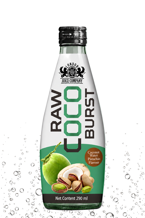 RAW Coco Burst Pistachio Coconut Water Drink 290ml Glass Bottle