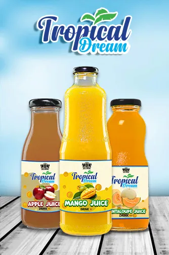 Tropical Dream fruit juices in Apple, Mango, and Cantaloupe flavours .